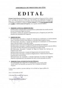 EDITAL - ASSEMBLEIA DE FREGUESIA ORDIN&Aacute;RIA DE 29/12/2025